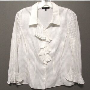 Anne Klein Ivory Waffle-Weave Silk Blouse, Size 6